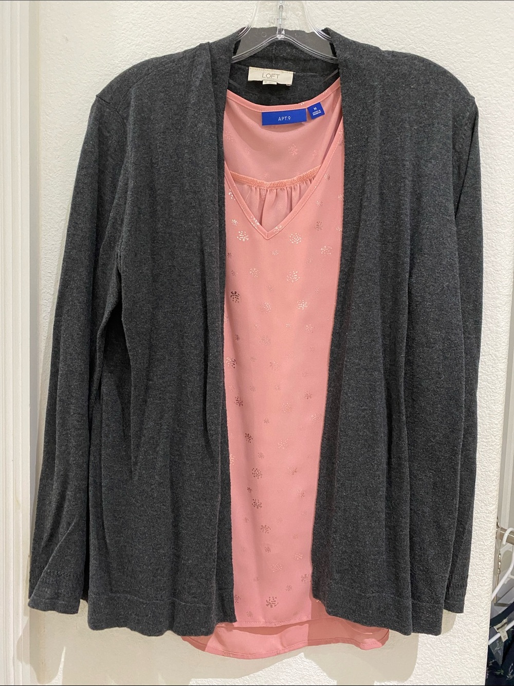 Salmon Shimmer! LOFT Gray Cardigan Size M and Apt. 9 Salmon Shimmer Shell Size M